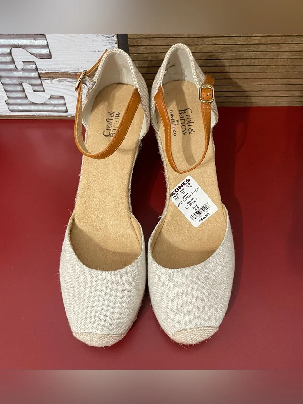 Kohl's Cream Wedge Espadrille Ankle-Strap Heels